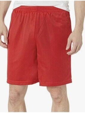 New Mens Athletic Mesh Shorts XL Jersey Pockets Red Gym Basketball